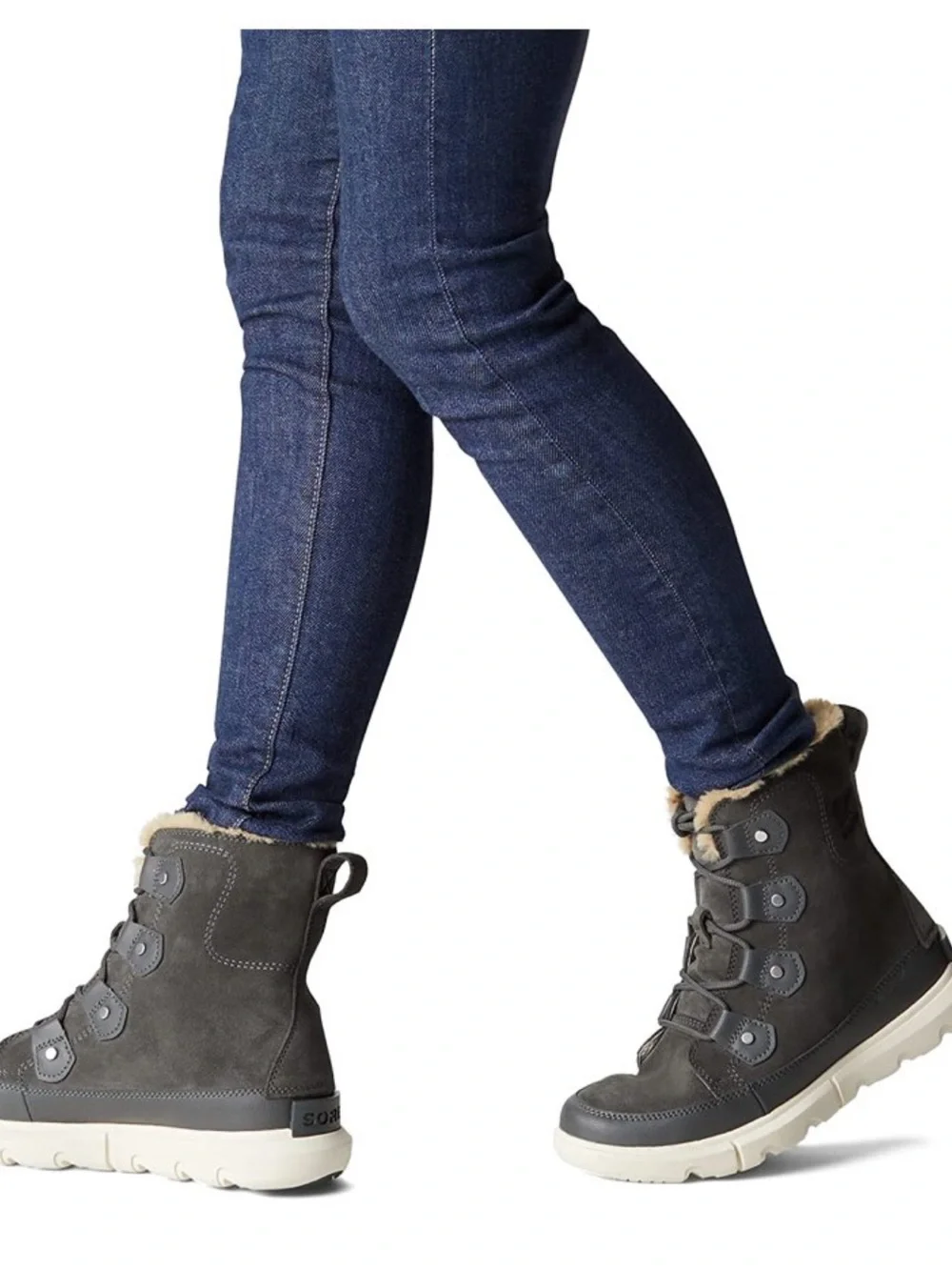 Sorel Explorer II Women size 9.5 Gray  Suede Lace-Up Winter Boots with Cream